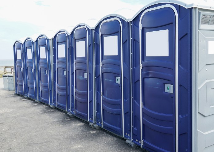 Rows of portable toilet for outdoor event in NJ